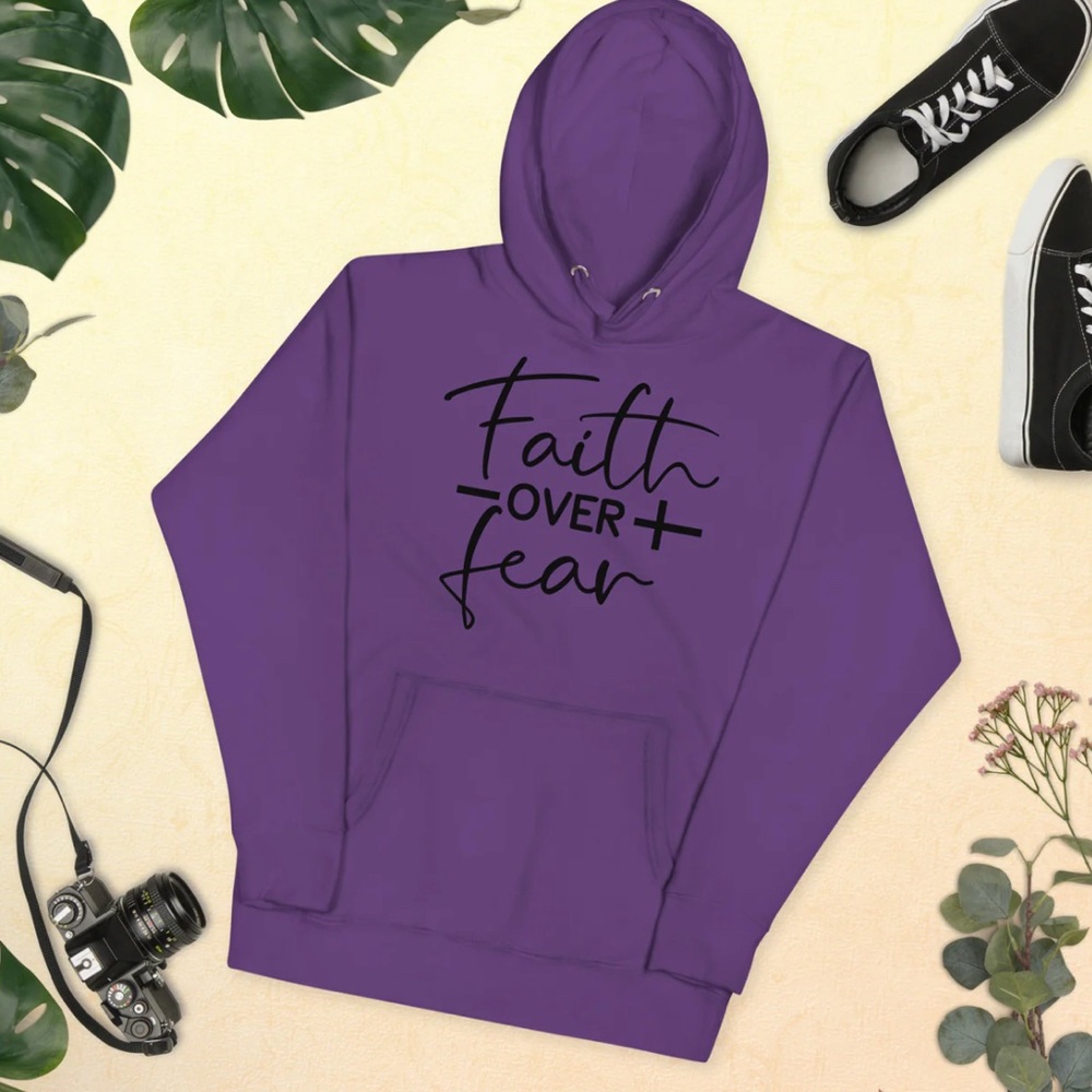 NWT Purple Graphic CUSTOM Designed “Faith Over Fear" Premium Hoodie